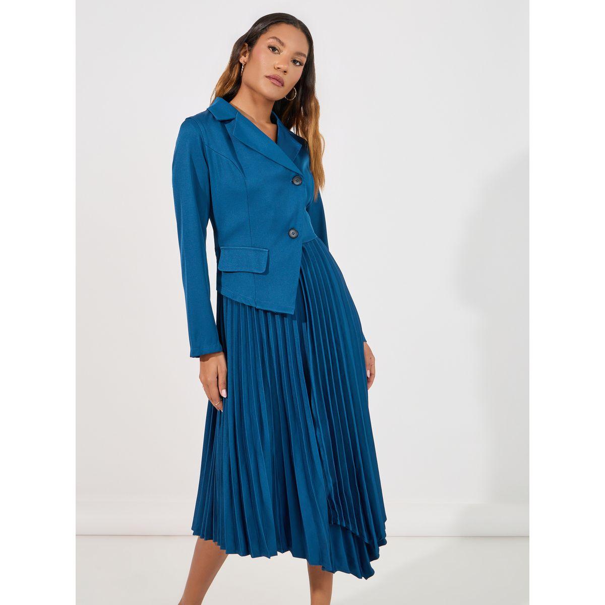 فستان ميدي بنمط بليزر مع حافة غير متماثلة الطول-women-clothing-dresses-image-5