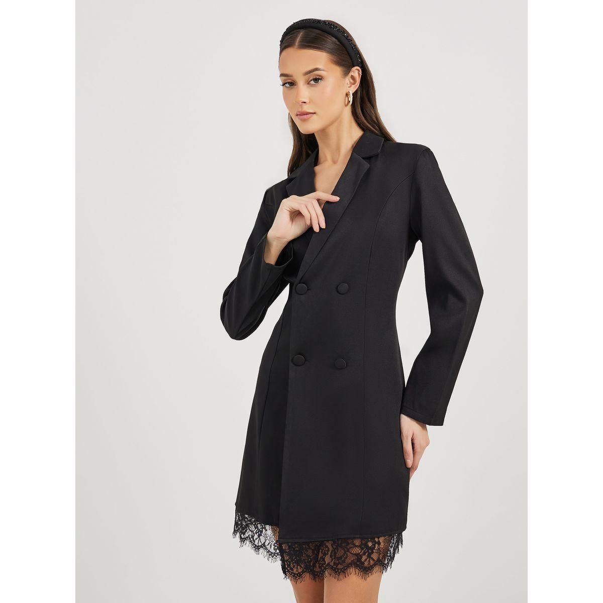 Styli Notch Lapel Lace Hem Blazer Mini Dress-women-clothing-dresses-image-1