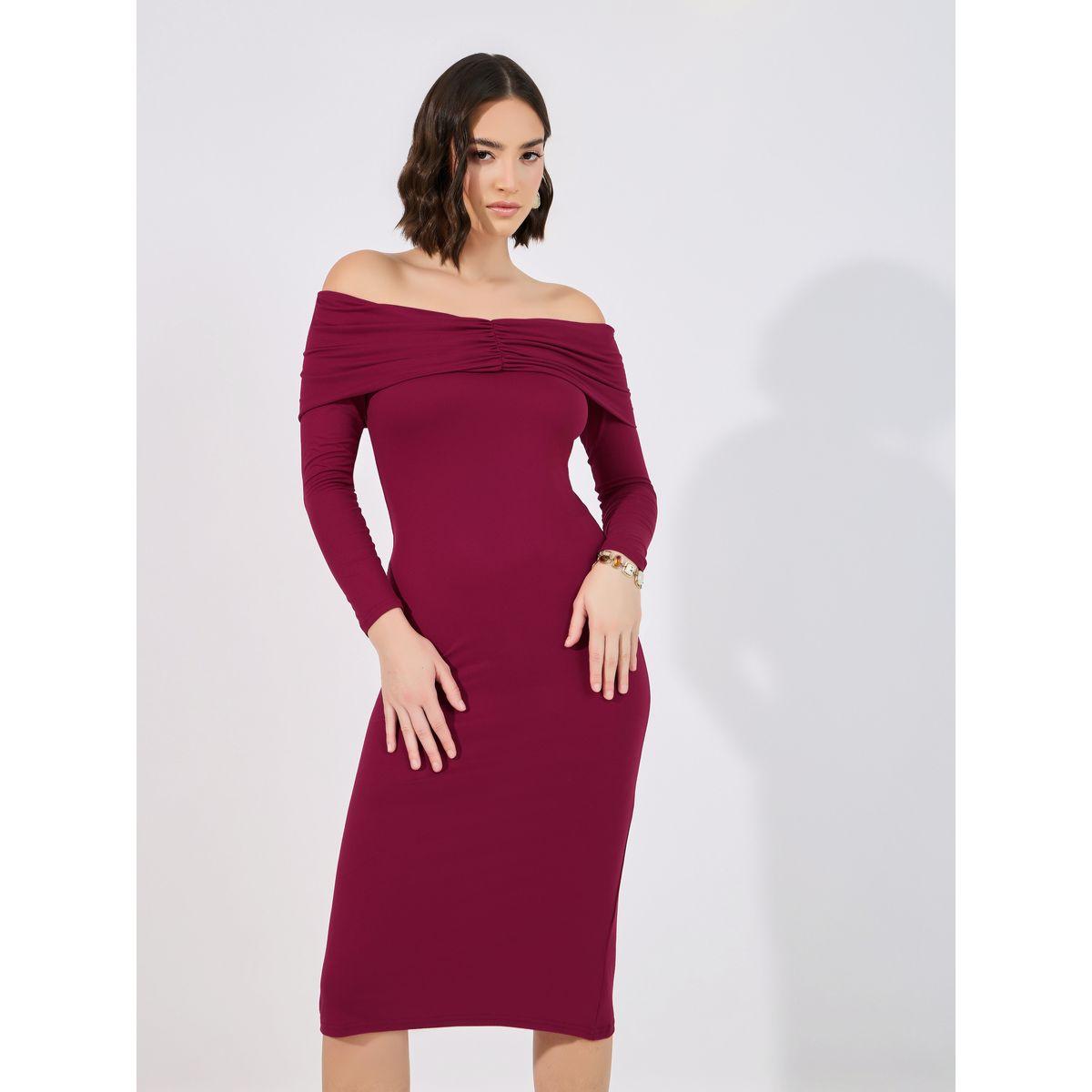 Styli Plain Off Shoulder Bodycon Midi Dress-women-clothing-dresses-image-2