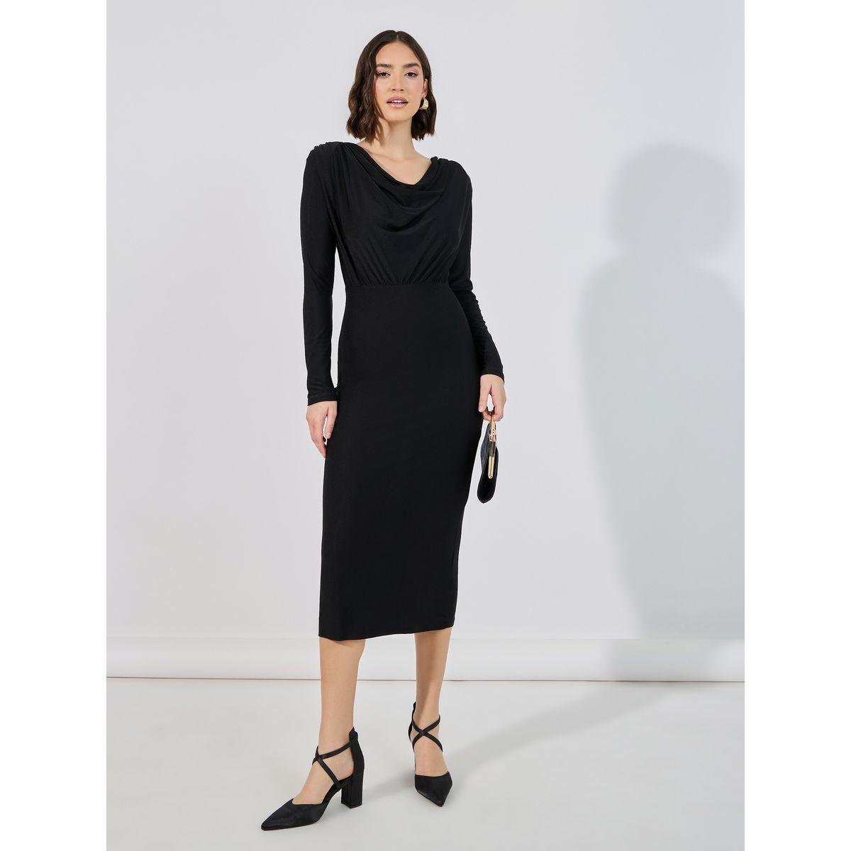 فستان ميدي ضيق بياقة منسدلة-women-clothing-dresses-image-1