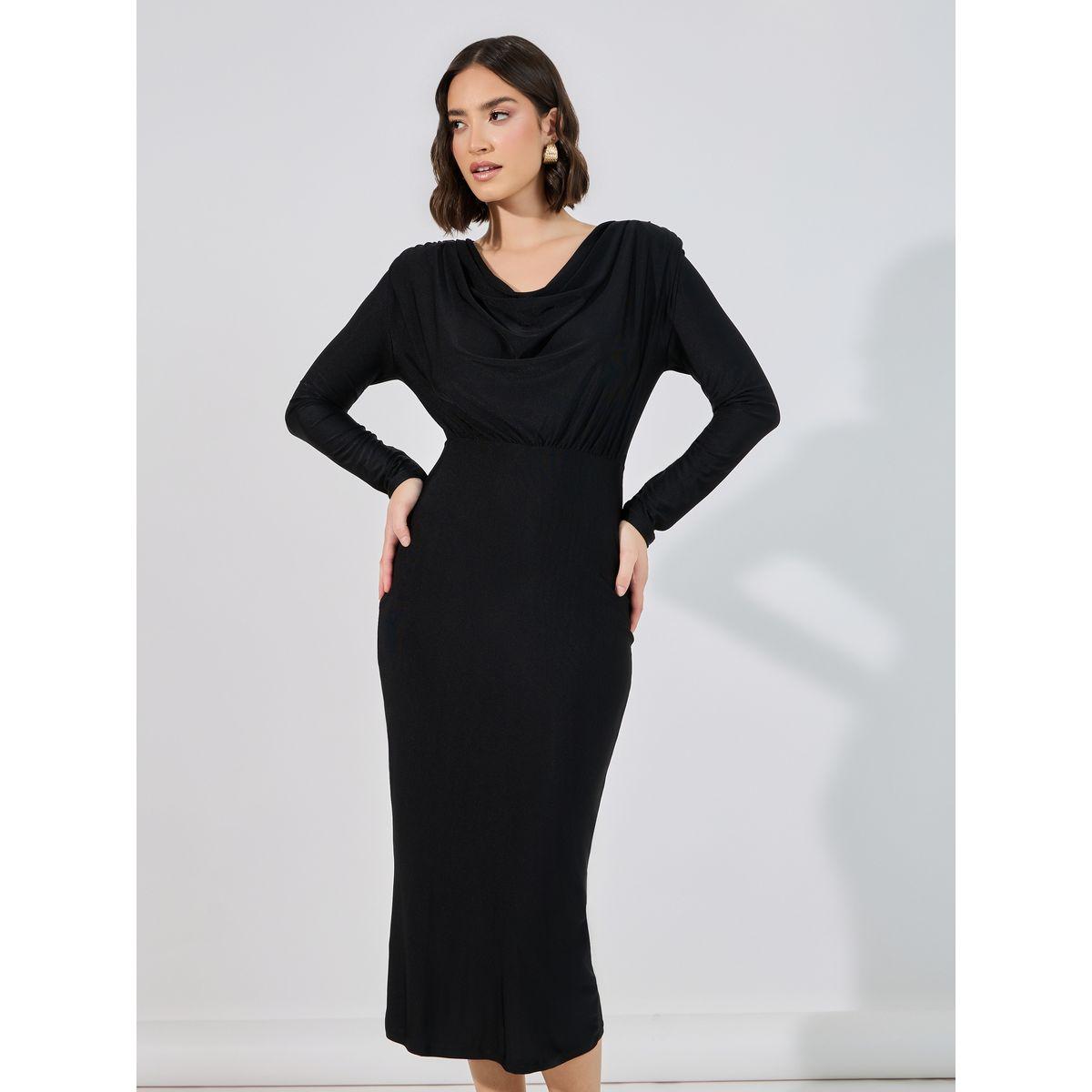 فستان ميدي ضيق بياقة منسدلة-women-clothing-dresses-image-2