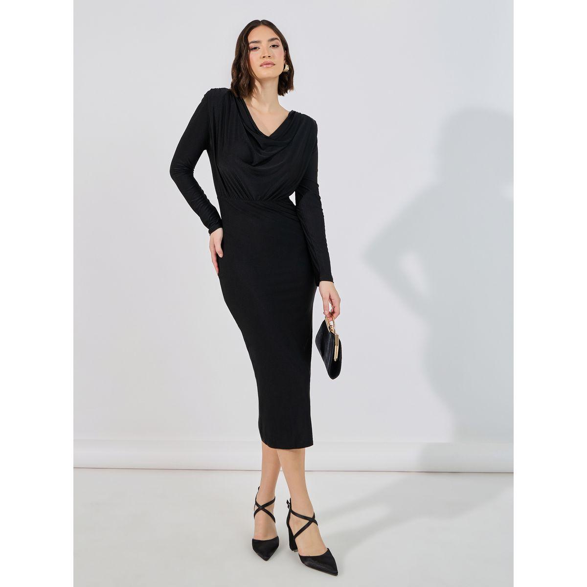 فستان ميدي ضيق بياقة منسدلة-women-clothing-dresses-image-4