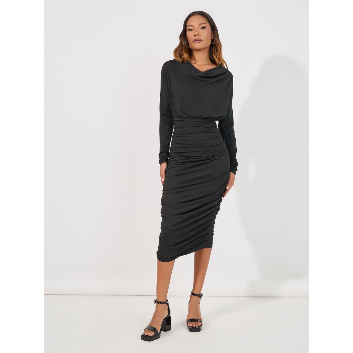 Styli Cowl Neck Gathered Bodycon Midi Dress-women-clothing-dresses-image-4