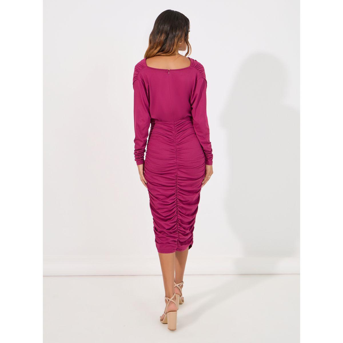 فستان ميدي بديكون بياقة منسدلة-women-clothing-dresses-image-6