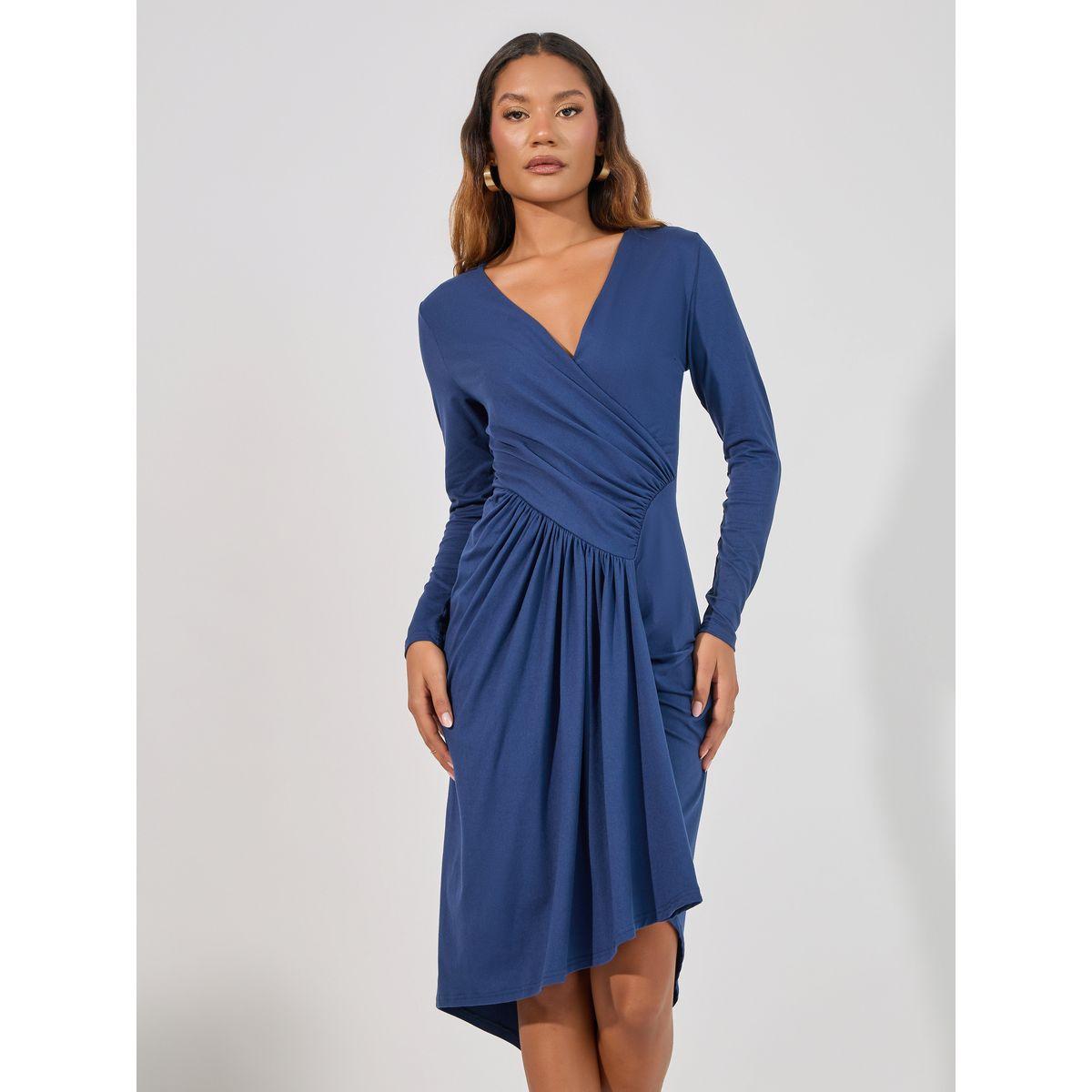 Styli Gathered Detail Asymmetric Hem Midi Dress-women-clothing-dresses-image-2