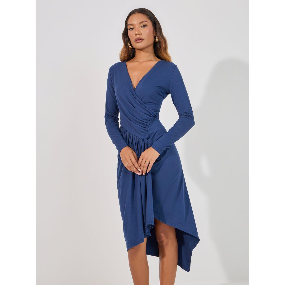 Styli Gathered Detail Asymmetric Hem Midi Dress-women-clothing-dresses-image-5