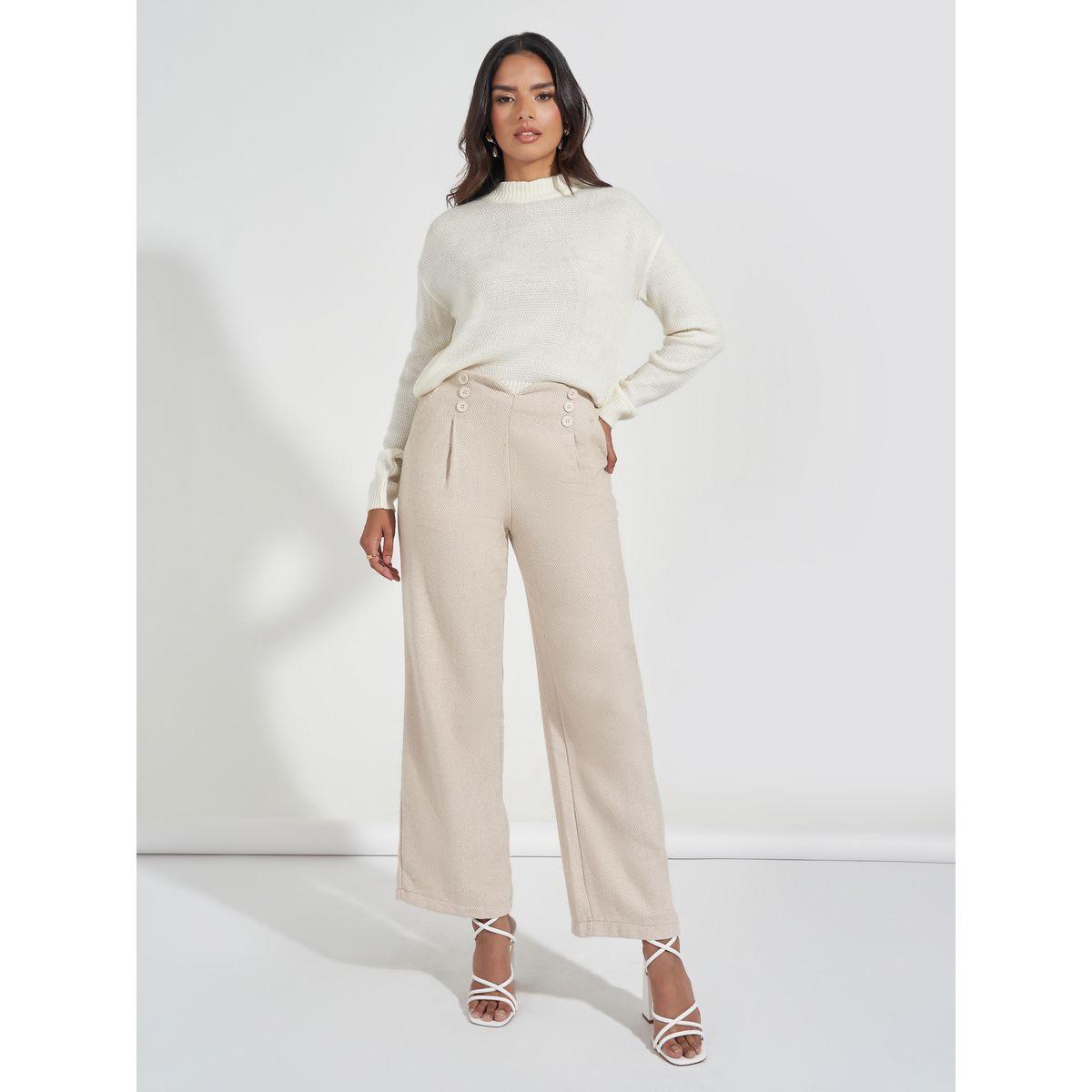Styli Button Detail Wide Leg Full Length Pants-women-clothing-bottoms-trousers-image-1