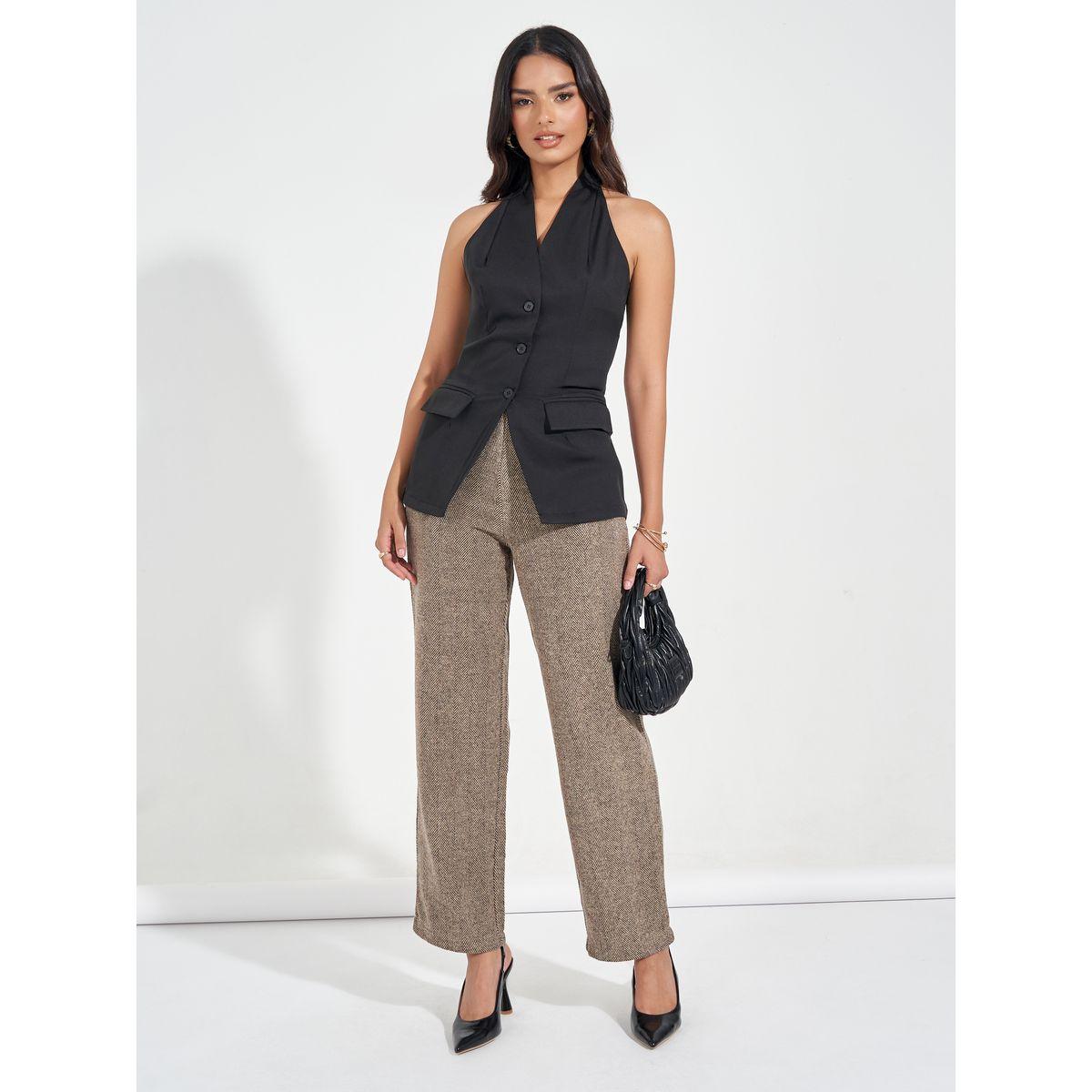 Styli High Rise Straight Fit Pants with Concealed Zip-women-clothing-bottoms-trousers-image-1