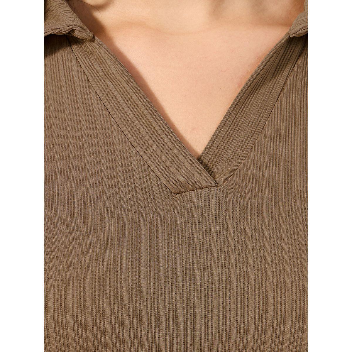 Styli Ribbed Fitted Polo T-Shirt with Long Sleeves-women-clothing-tshirts-image-3