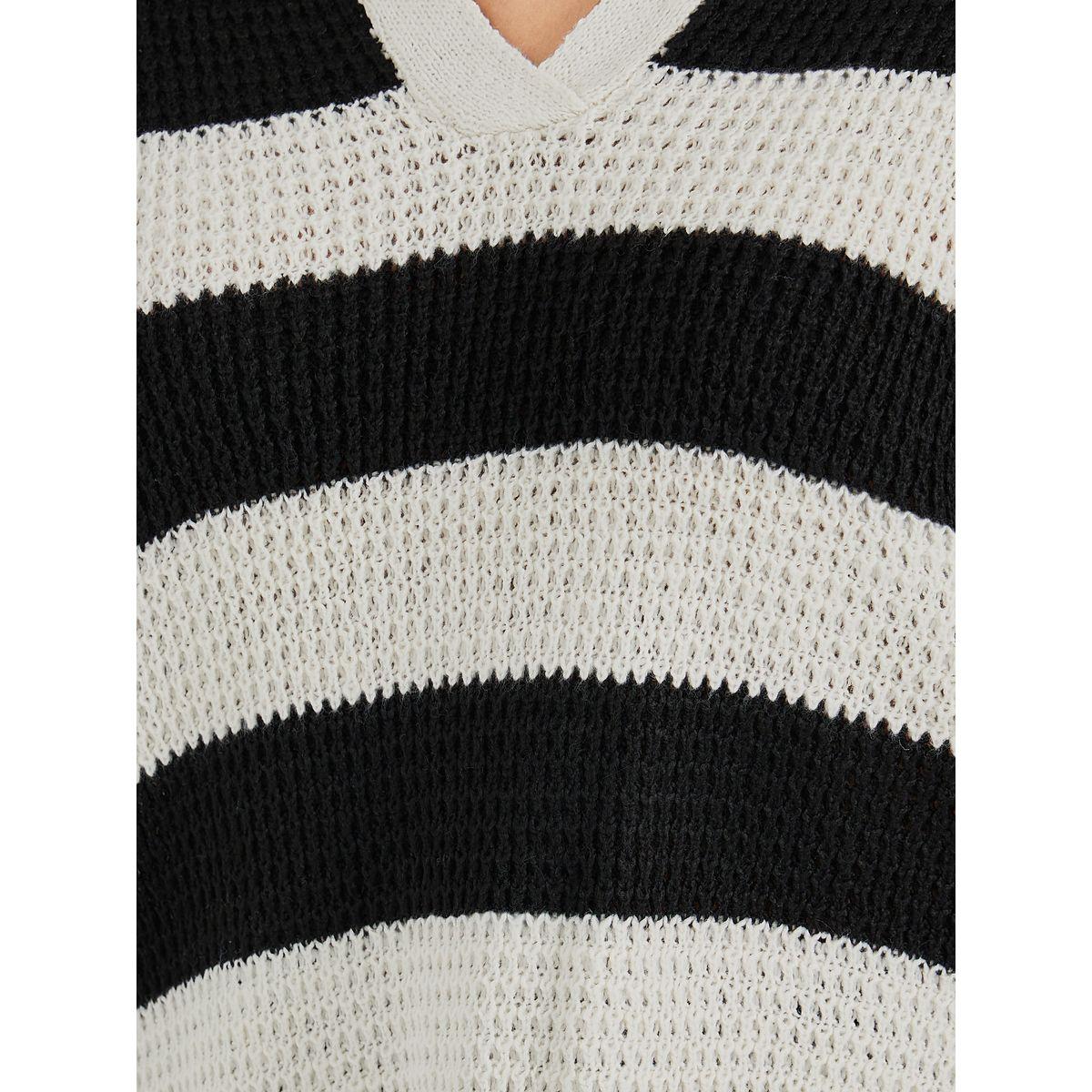 Styli Textured Knit Striped Collared Polo T-Shirt-women-clothing-tshirts-image-4