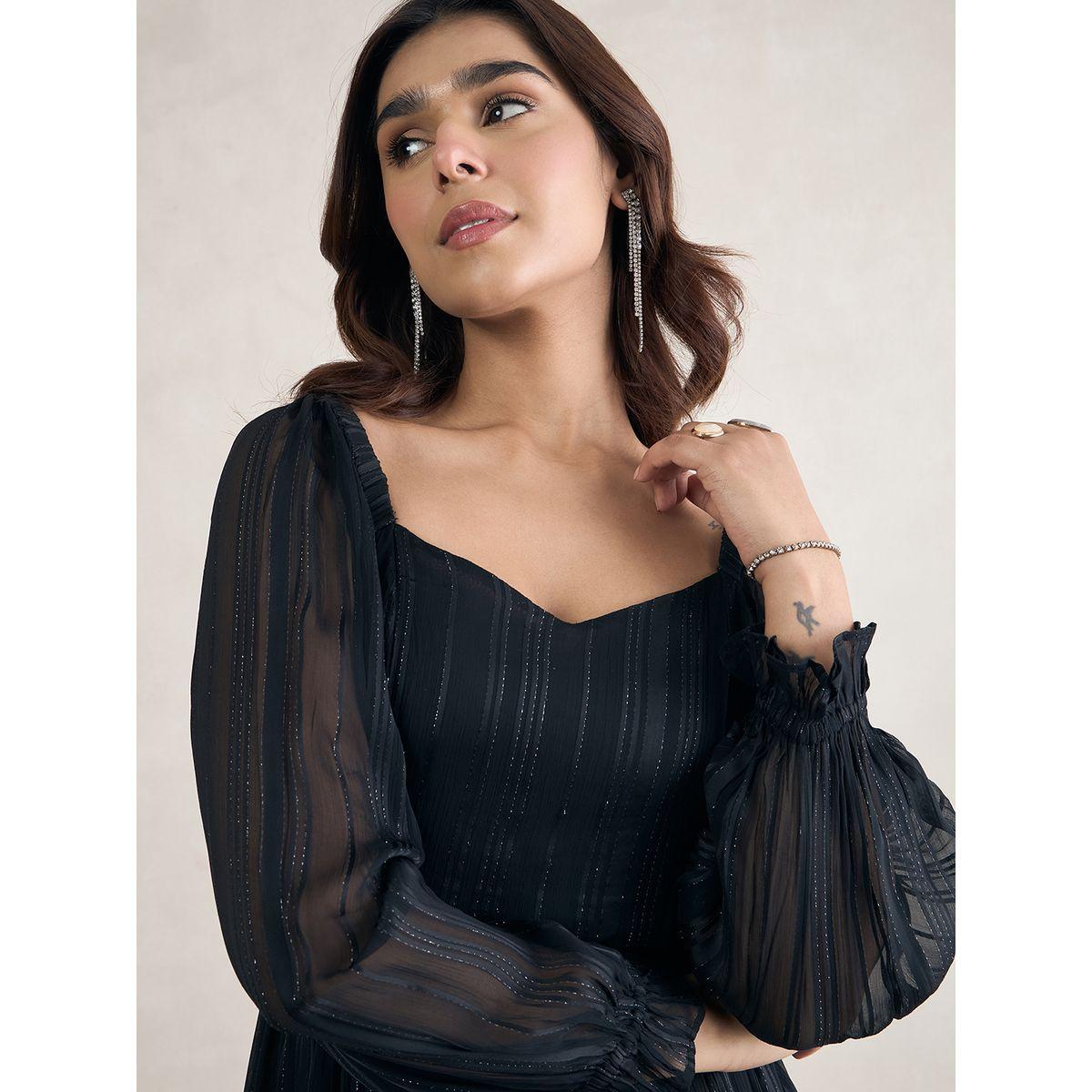 Femmella X Styli  Lurex Sweetheart Neck Maxi Dress-women-clothing-dresses-image-3