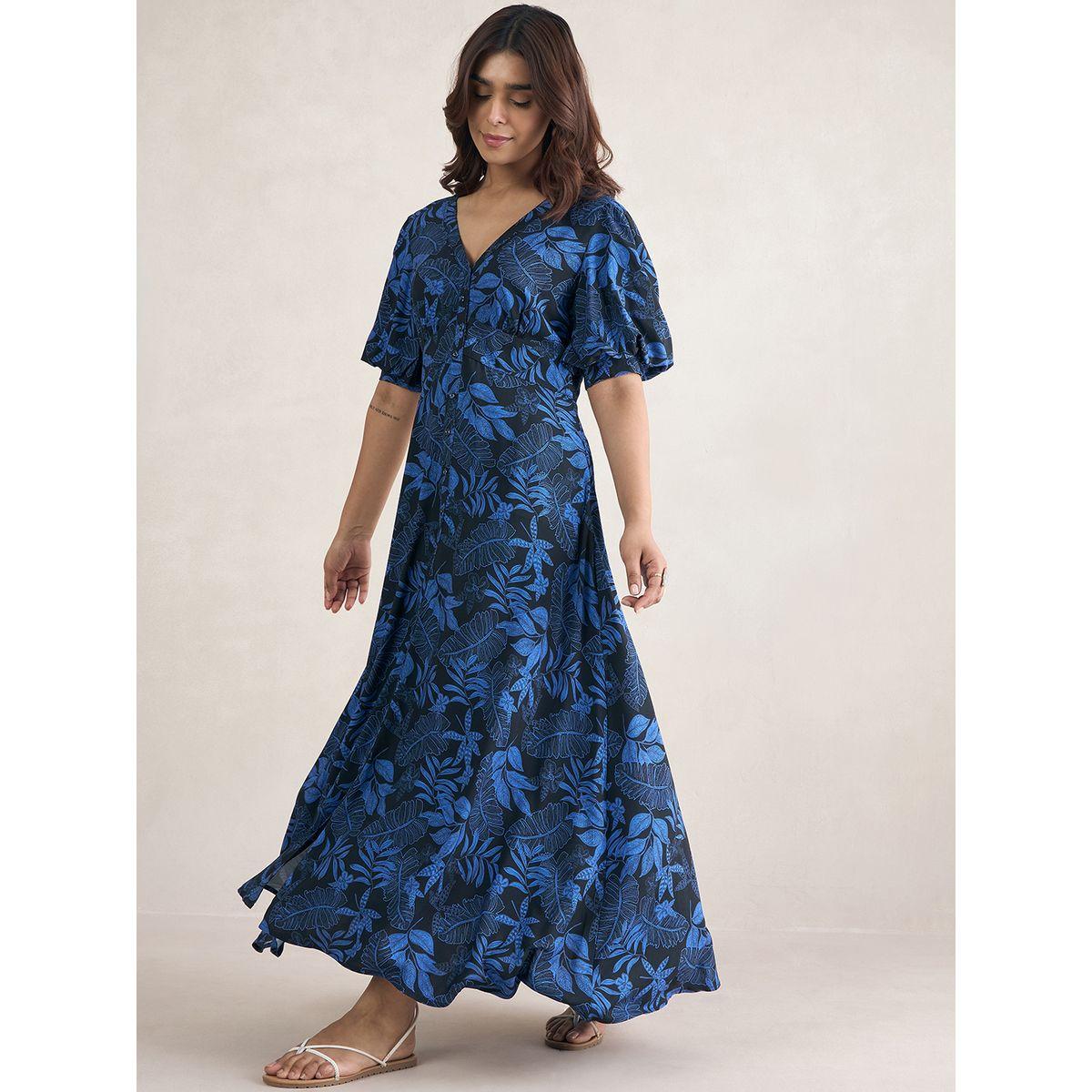 فستان طويل بطبعة استوائية مع ازرار فِميلا × ستايلي-women-clothing-dresses-image-1