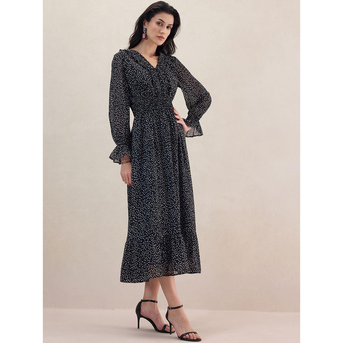 فستان طويل مطبع بنقاط بولكا وكشكش فِميلا × ستايلي-women-clothing-dresses-image-2