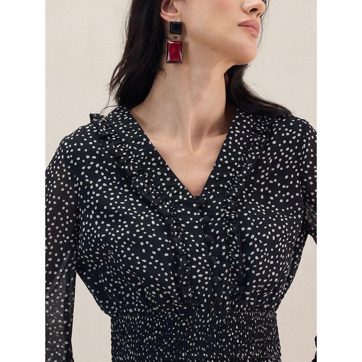 فستان طويل مطبع بنقاط بولكا وكشكش فِميلا × ستايلي-women-clothing-dresses-image-3