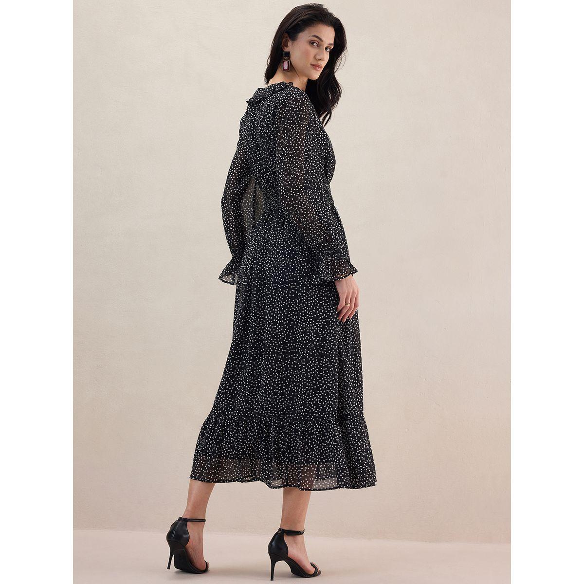 فستان طويل مطبع بنقاط بولكا وكشكش فِميلا × ستايلي-women-clothing-dresses-image-4