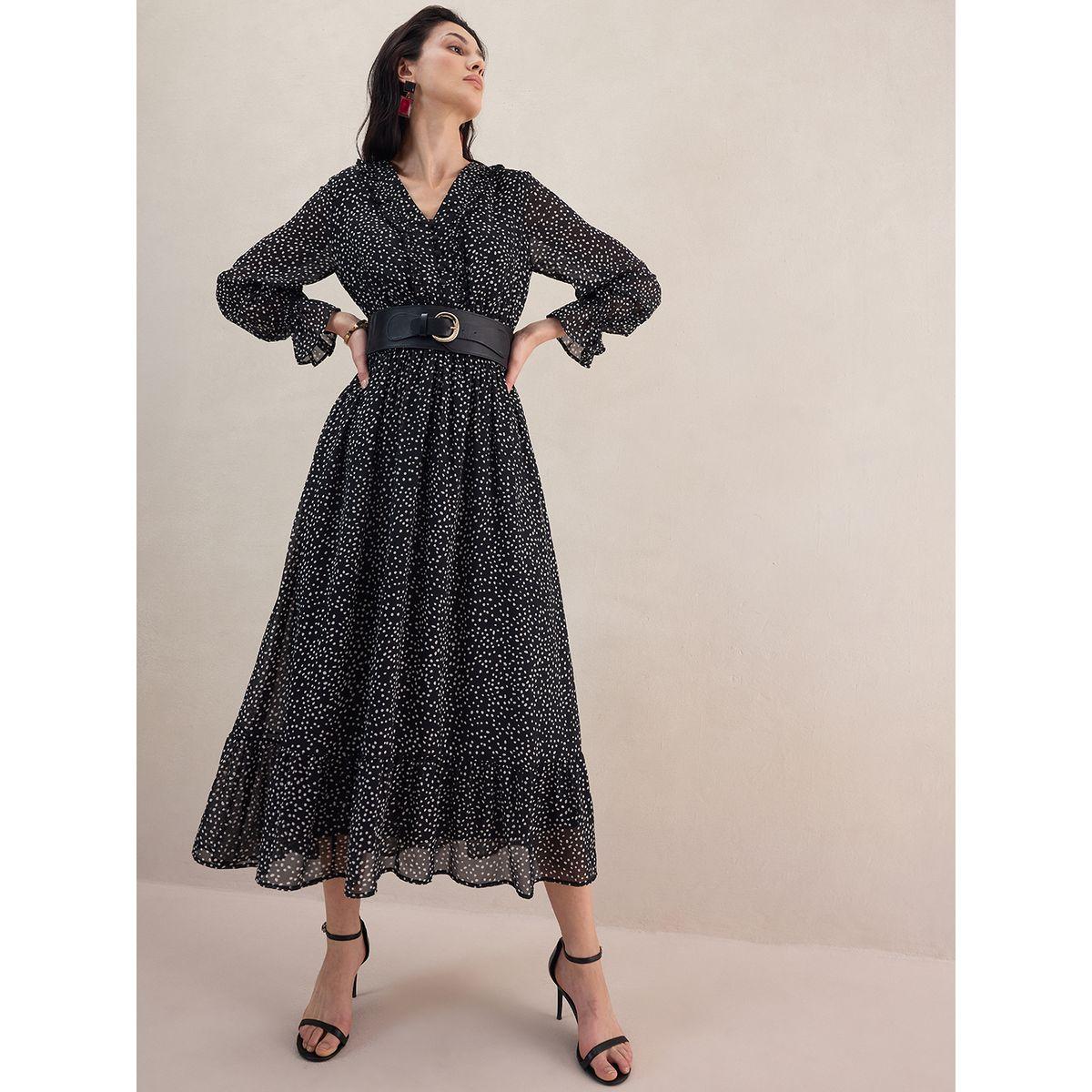 فستان طويل مطبع بنقاط بولكا وكشكش فِميلا × ستايلي-women-clothing-dresses-image-6