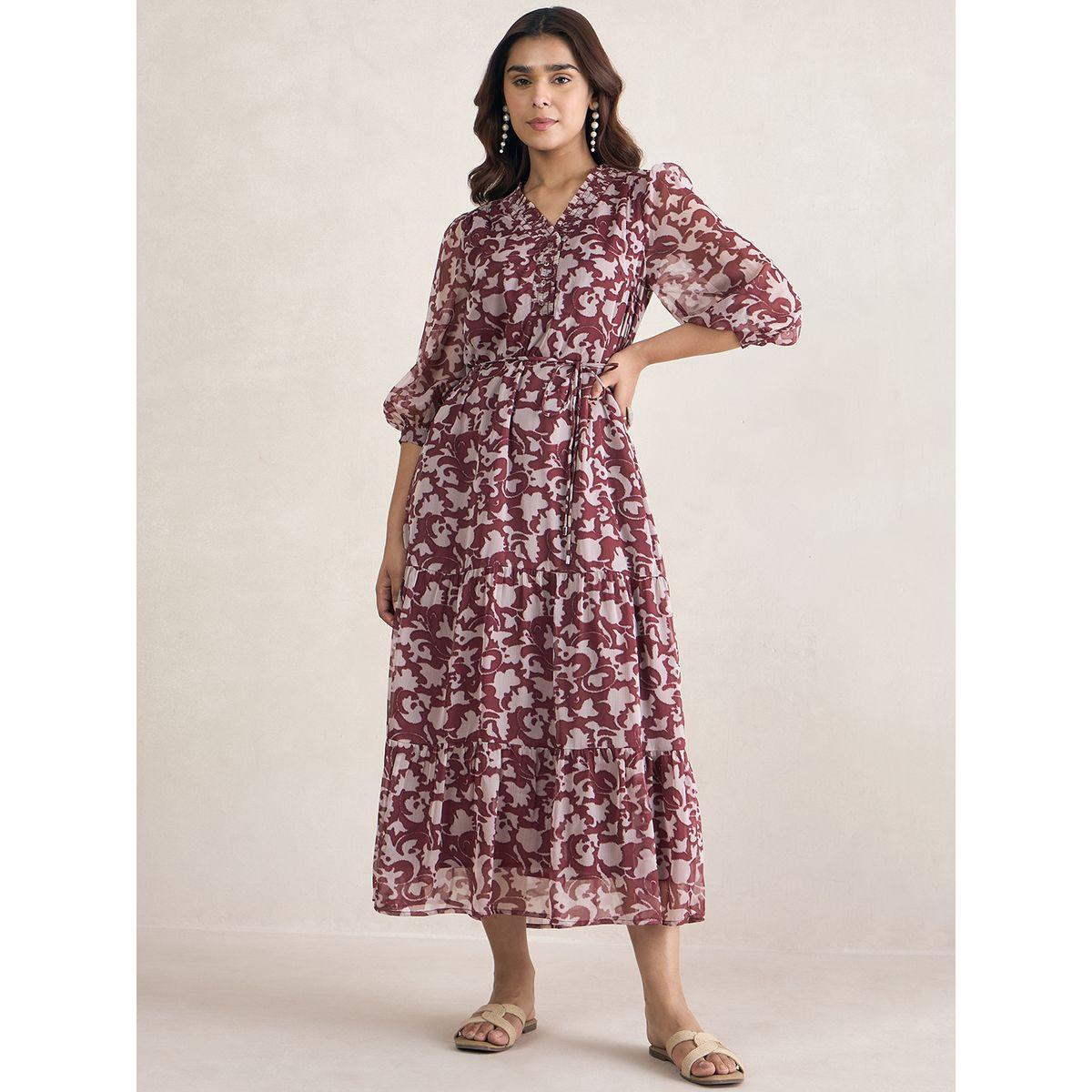 فستان طويل مطبع بطبعة مجردة فِميلا × ستايلي-women-clothing-dresses-image-1