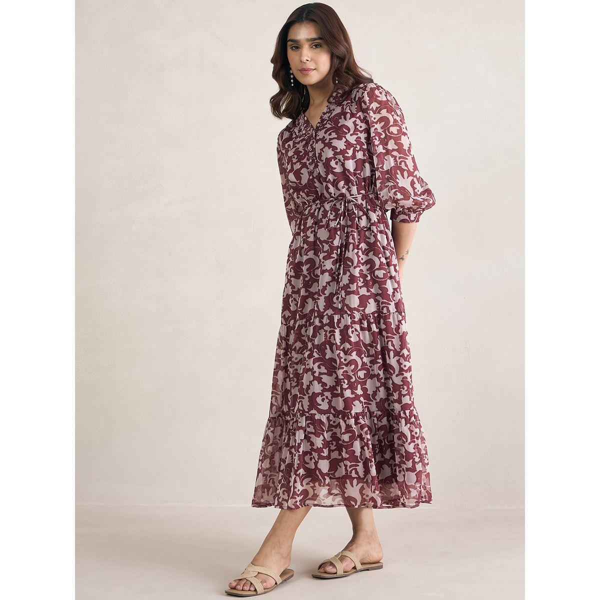 فستان طويل مطبع بطبعة مجردة فِميلا × ستايلي-women-clothing-dresses-image-2