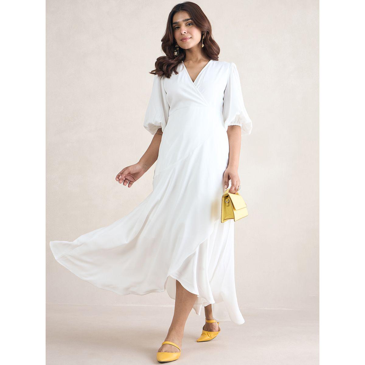 فستان طويل بنمط لف وحافة كشكش فِميلا × ستايلي-women-clothing-dresses-image-5