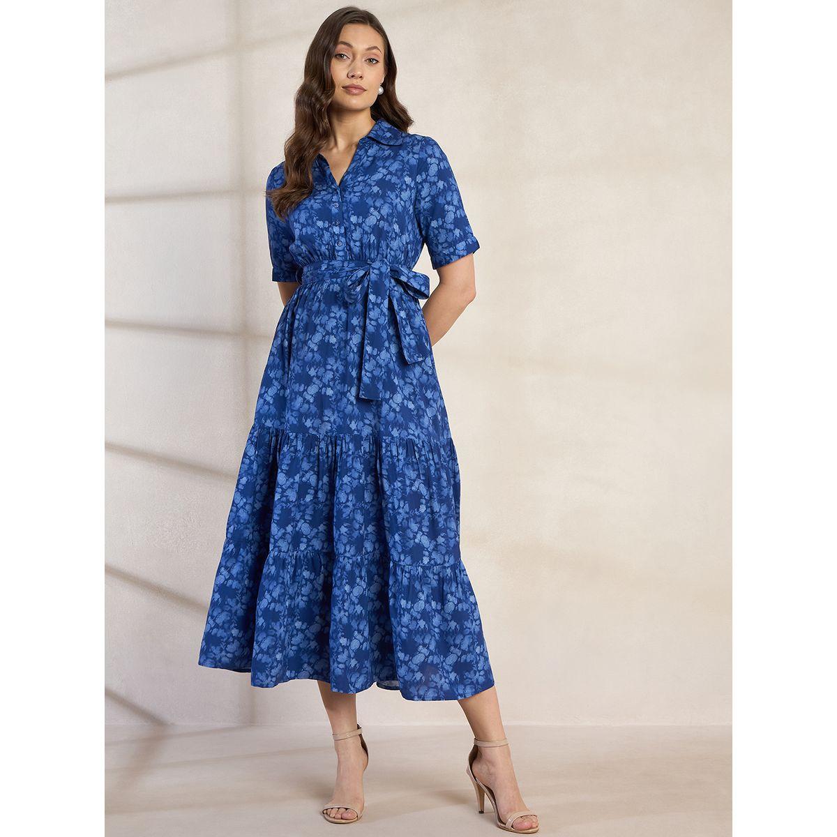 فستان ميدي مطبع بزهور مع حزام خصر فِميلا × ستايلي-women-clothing-dresses-image-1