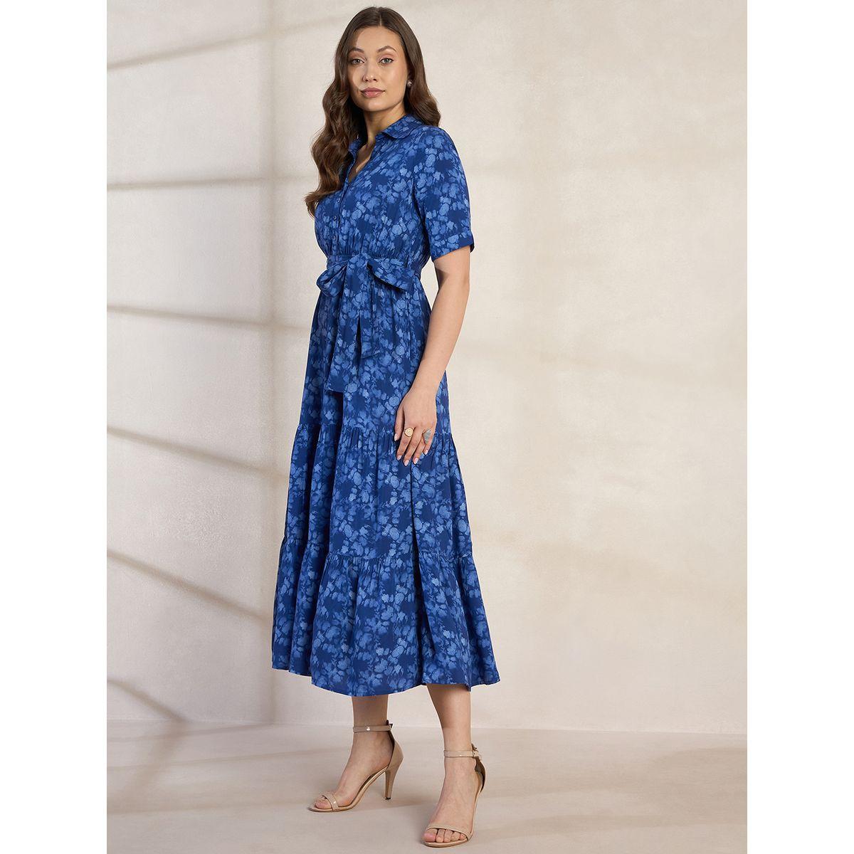فستان ميدي مطبع بزهور مع حزام خصر فِميلا × ستايلي-women-clothing-dresses-image-2