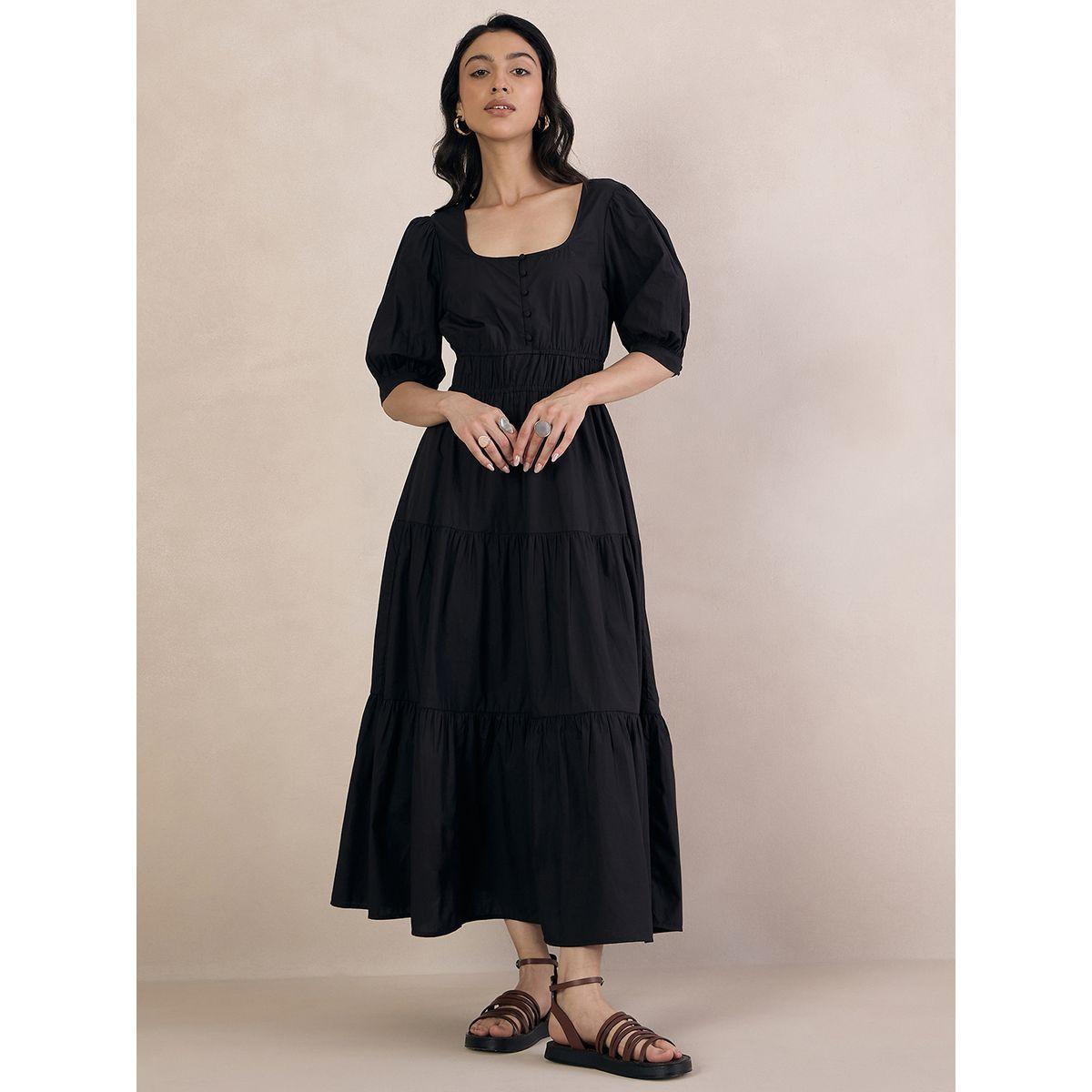 Femmella X Styli  Poplin Smocked Square Neck Tiered Maxi Dress-women-clothing-dresses-image-1