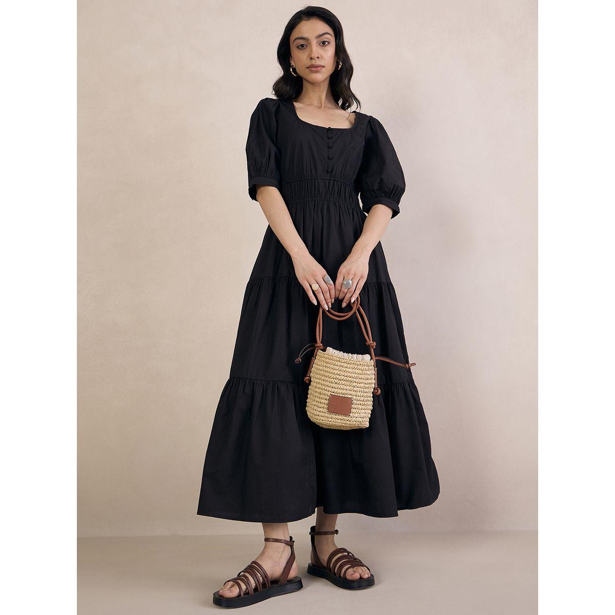 Femmella X Styli  Poplin Smocked Square Neck Tiered Maxi Dress-women-clothing-dresses-image-4