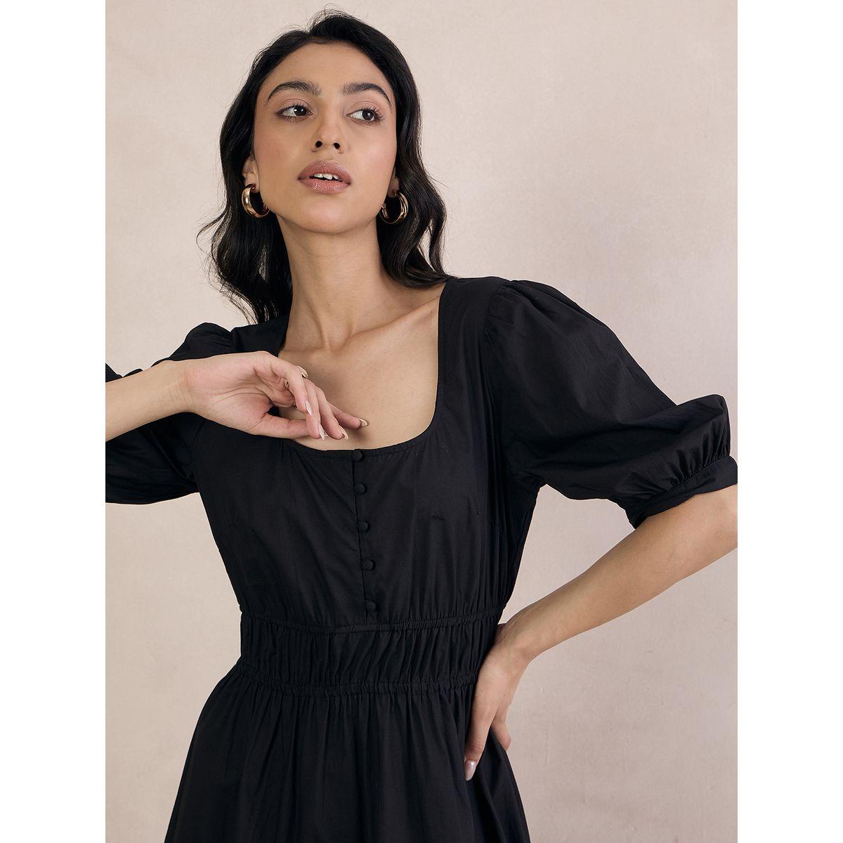 Femmella X Styli  Poplin Smocked Square Neck Tiered Maxi Dress-women-clothing-dresses-image-5