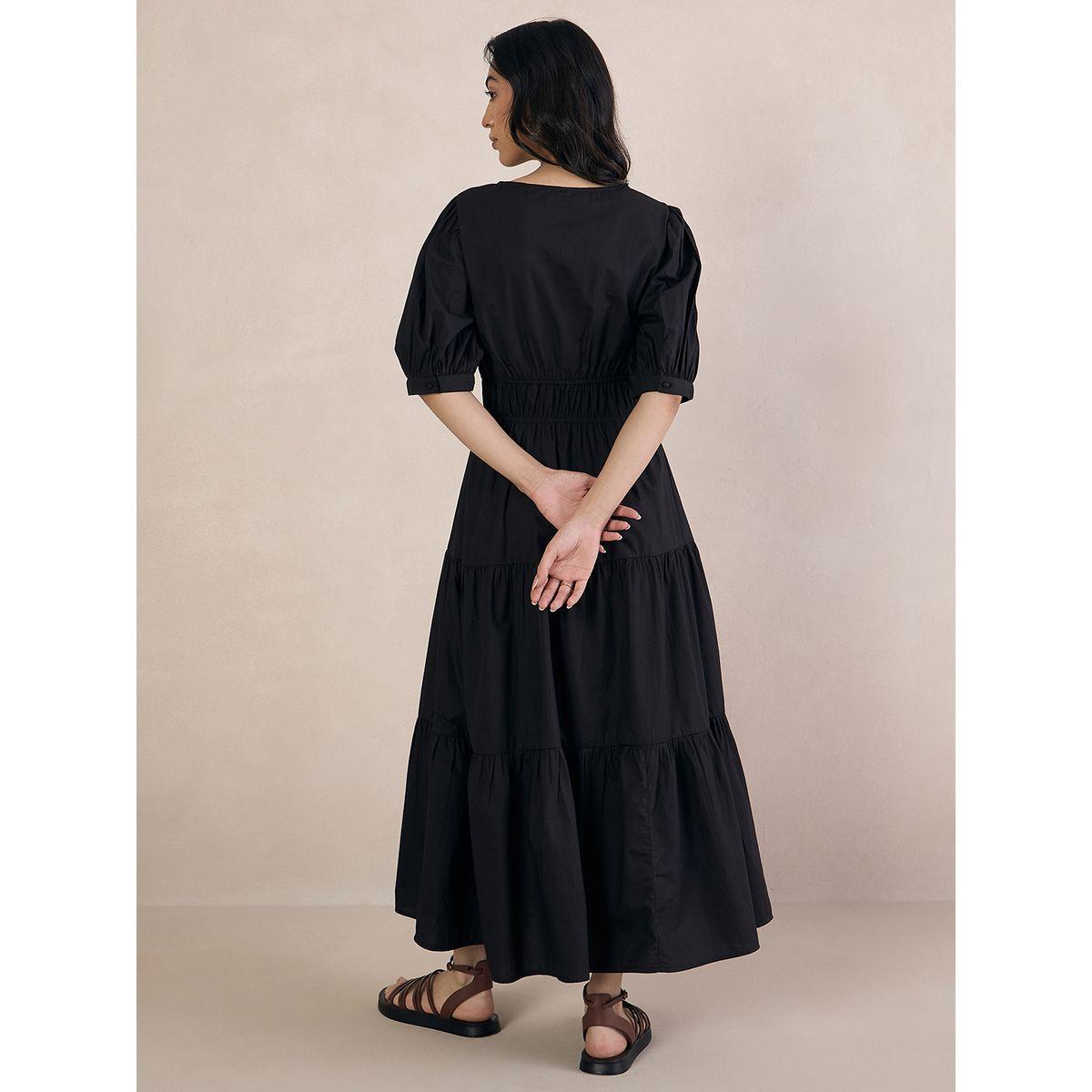 Femmella X Styli  Poplin Smocked Square Neck Tiered Maxi Dress-women-clothing-dresses-image-6