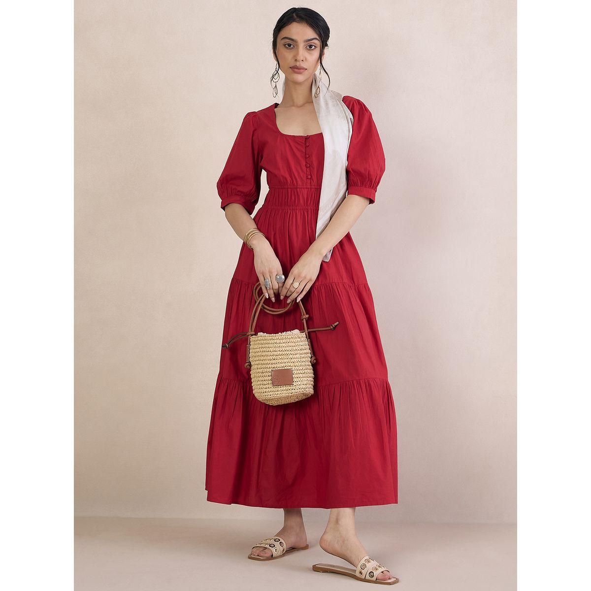 Femmella X Styli  Poplin Smocked Square Neck Tiered Maxi Dress-women-clothing-dresses-image-4