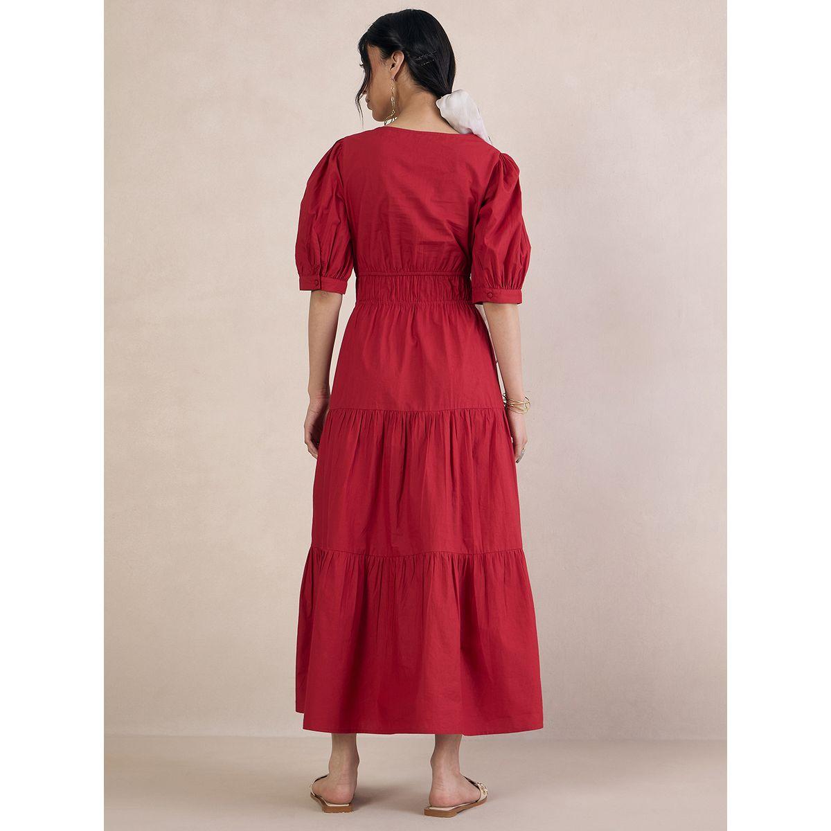 Femmella X Styli  Poplin Smocked Square Neck Tiered Maxi Dress-women-clothing-dresses-image-6