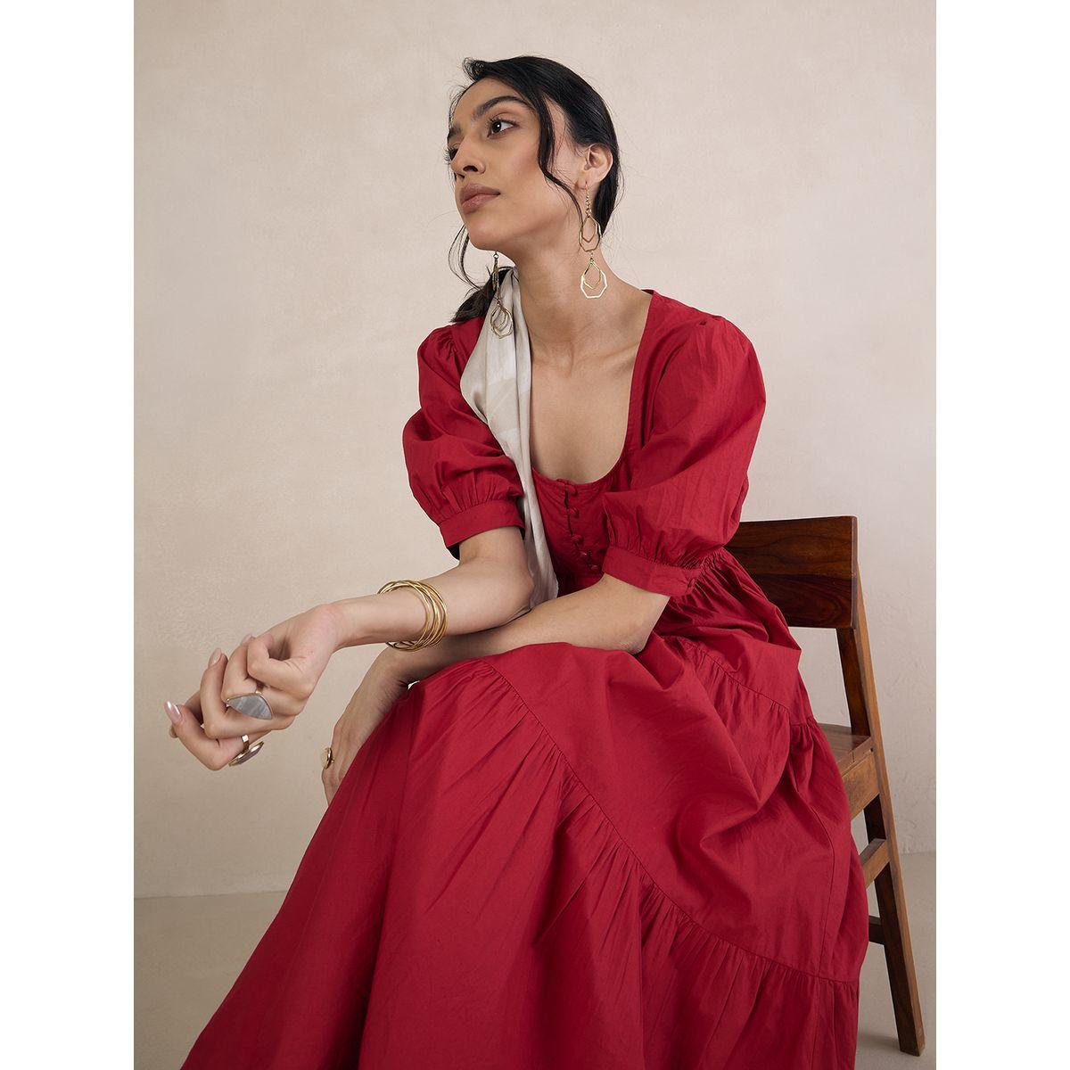Femmella X Styli  Poplin Smocked Square Neck Tiered Maxi Dress-women-clothing-dresses-image-7