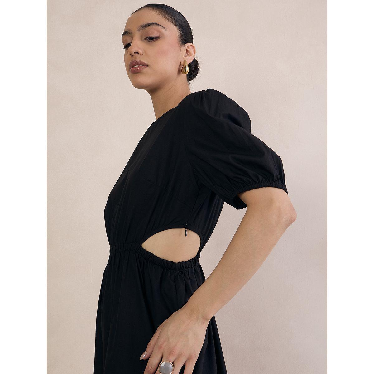 فستان طويل بنسيج بوبلين مع خصر بفتحات فِميلا × ستايلي-women-clothing-dresses-image-4