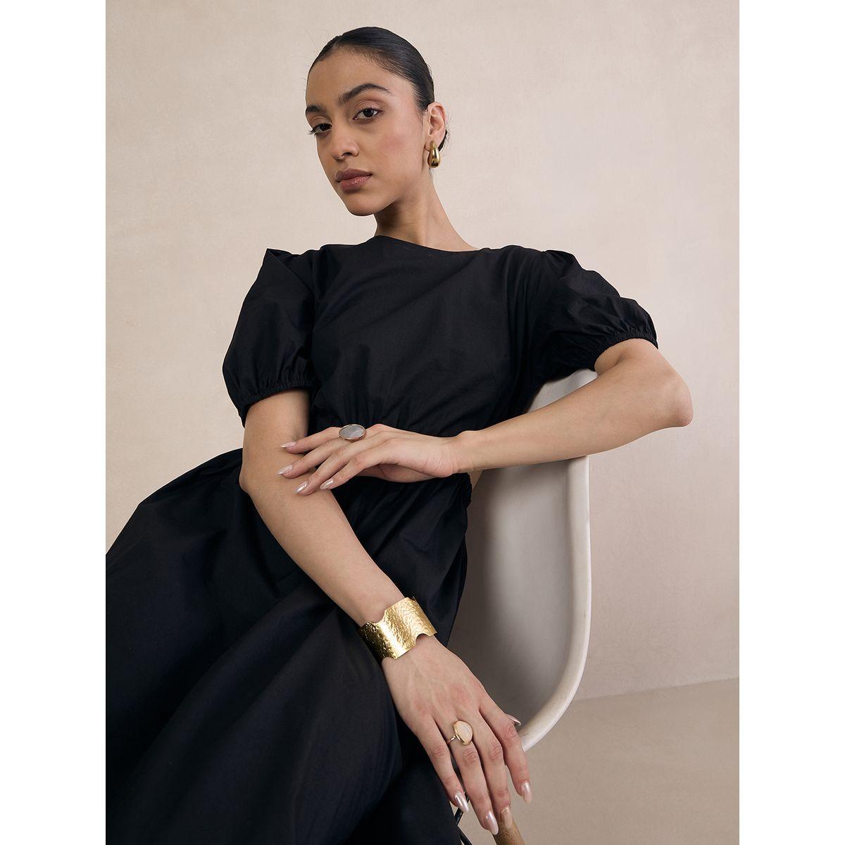 فستان طويل بنسيج بوبلين مع خصر بفتحات فِميلا × ستايلي-women-clothing-dresses-image-6