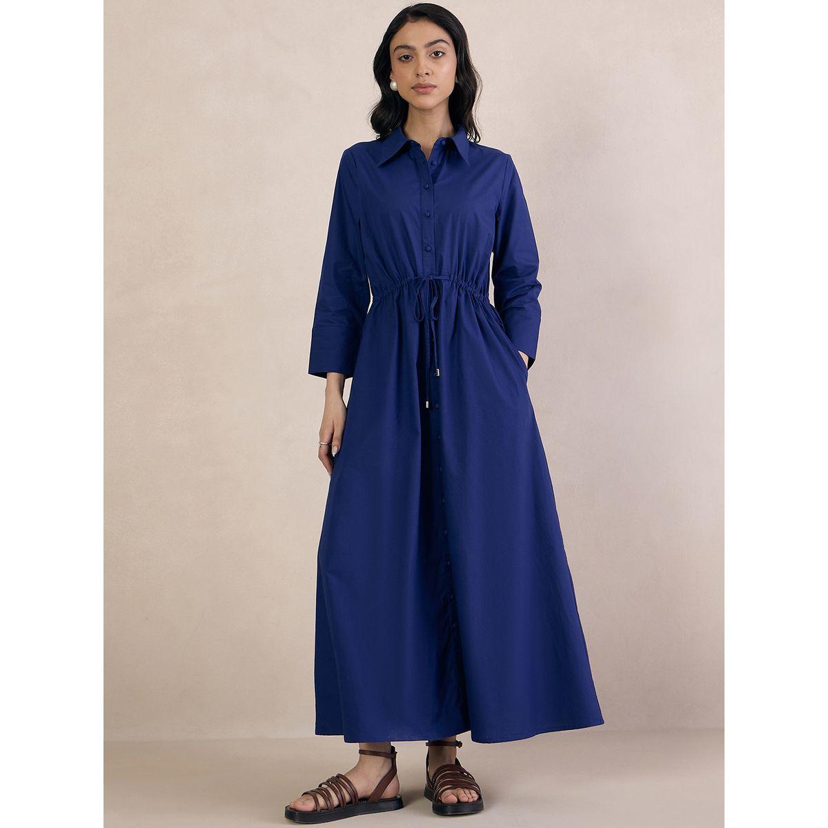 Femmella X Styli  Poplin Button Down Maxi Dress with Drawstring-women-clothing-dresses-image-1