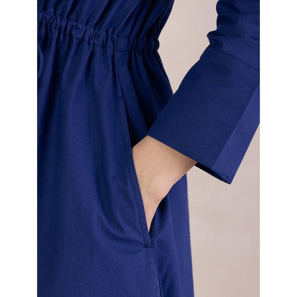 Femmella X Styli  Poplin Button Down Maxi Dress with Drawstring-women-clothing-dresses-image-3
