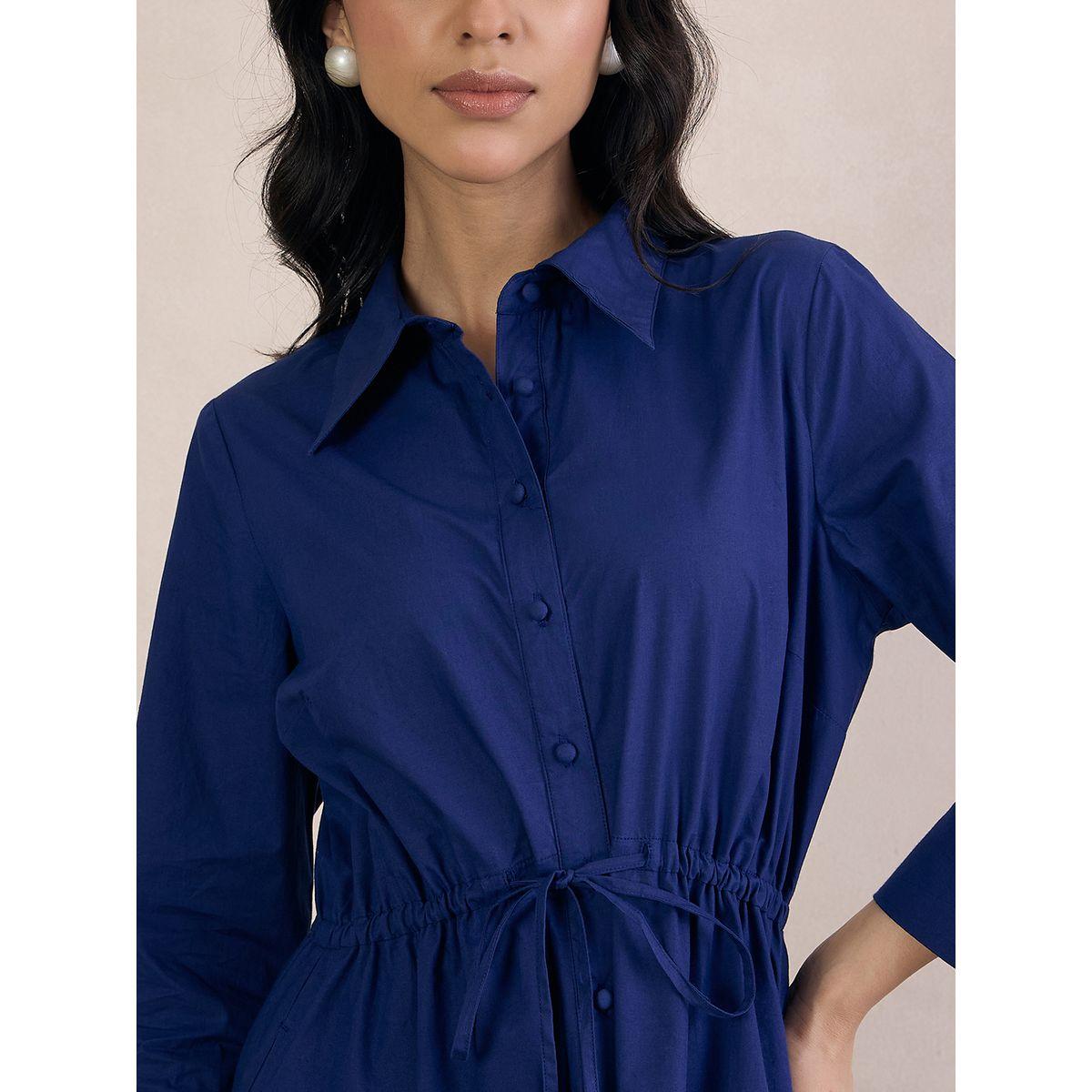 Femmella X Styli  Poplin Button Down Maxi Dress with Drawstring-women-clothing-dresses-image-4