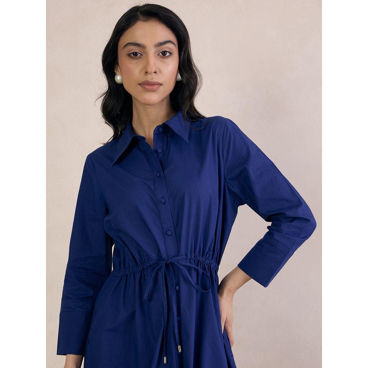 Femmella X Styli  Poplin Button Down Maxi Dress with Drawstring-women-clothing-dresses-image-5