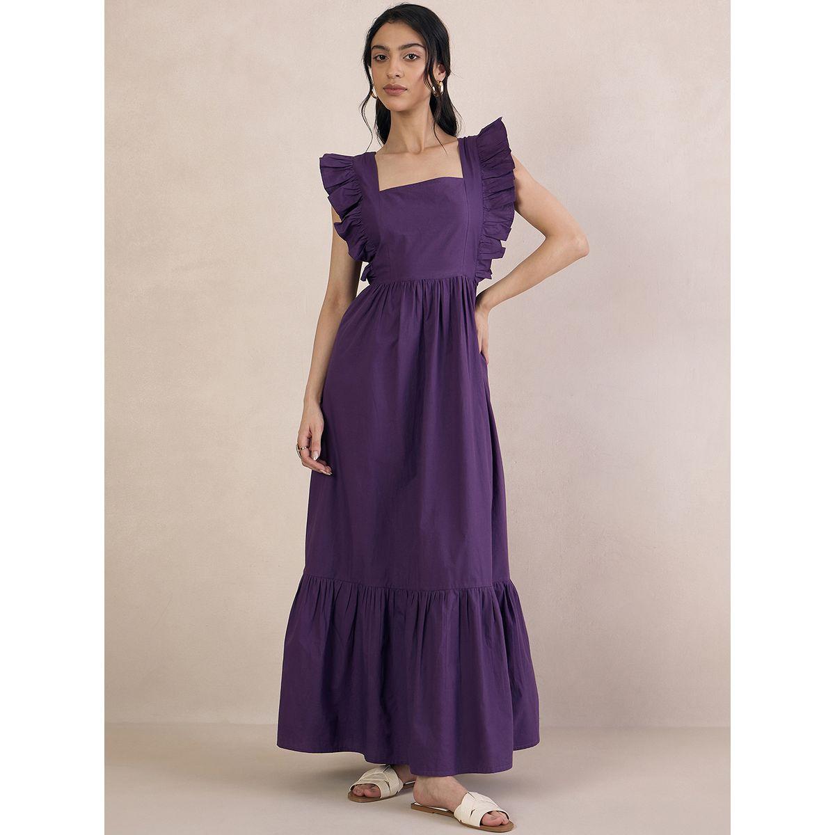 فستان طويل بوبلين باكمام كشكش مع اربطة فِميلا × ستايلي-women-clothing-dresses-image-1