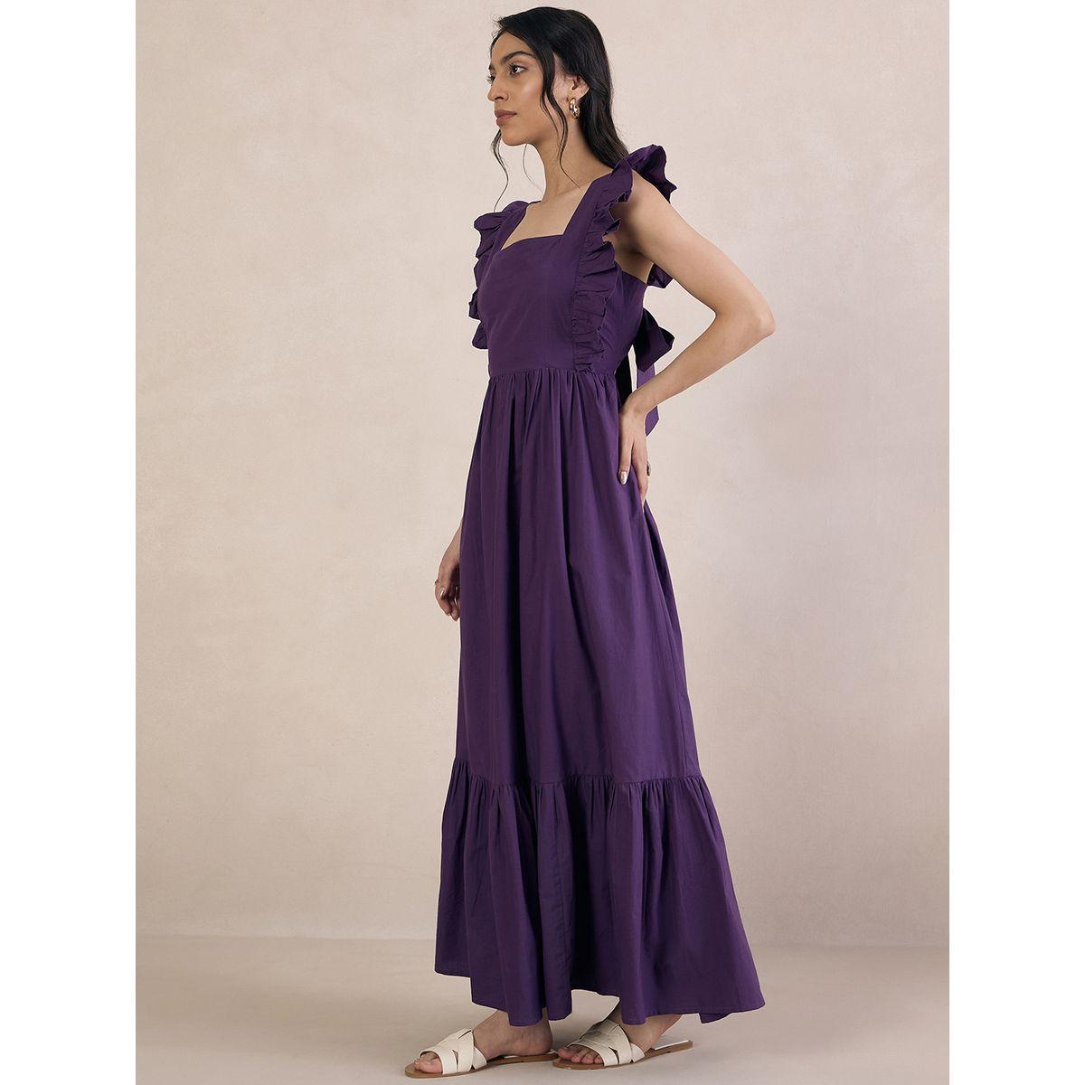 Femmella X Styli  Poplin Tie-Up Back Ruffled Sleeve Maxi Dress-women-clothing-dresses-image-2
