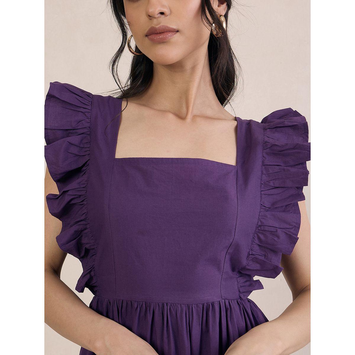فستان طويل بوبلين باكمام كشكش مع اربطة فِميلا × ستايلي-women-clothing-dresses-image-4