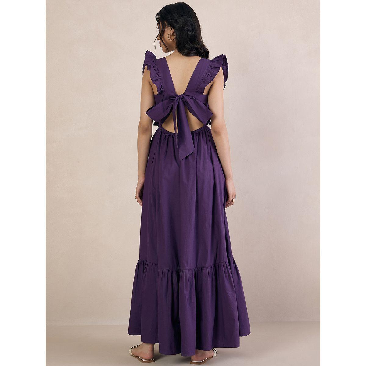 Femmella X Styli  Poplin Tie-Up Back Ruffled Sleeve Maxi Dress-women-clothing-dresses-image-5