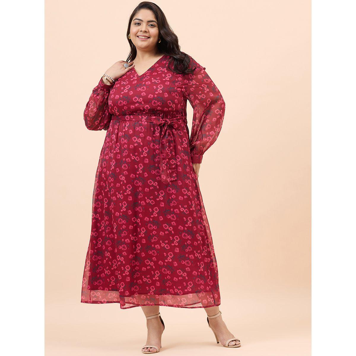 فستان طويل بمقاس كبير وطبعة زهور فِميلا × ستايلي-women-clothing-dresses-image-1