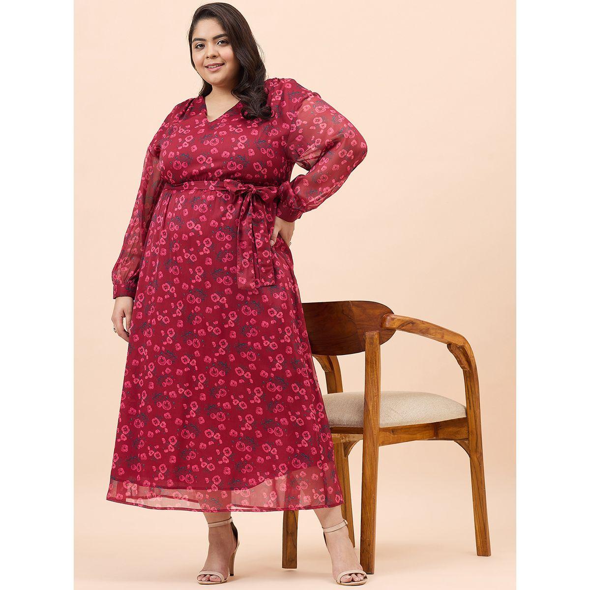 فستان طويل بمقاس كبير وطبعة زهور فِميلا × ستايلي-women-clothing-dresses-image-2