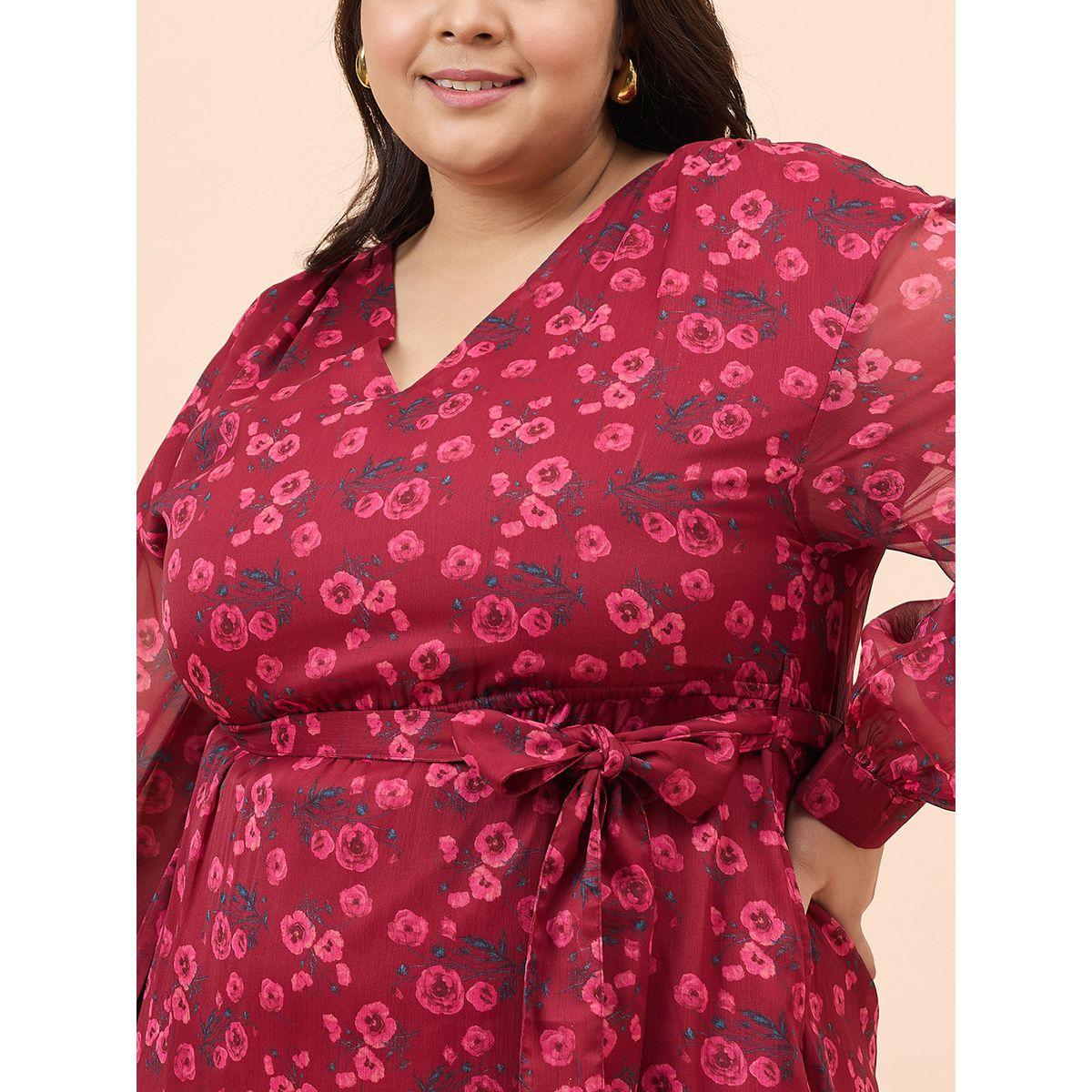 Femmella X Styli  Plus Size Floral Print V Neck Maxi Dress-women-clothing-dresses-image-7