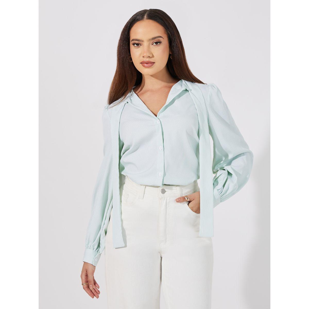 بلوزة مخططة بقصة مريحة وأزرار-women-clothing-shirtsandblouses-shirts-image-1