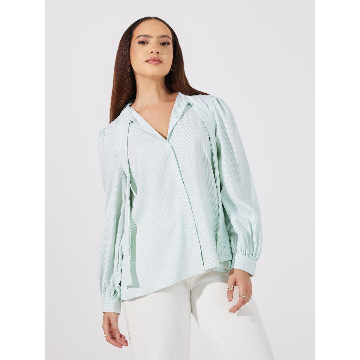 بلوزة مخططة بقصة مريحة وأزرار-women-clothing-shirtsandblouses-shirts-image-3