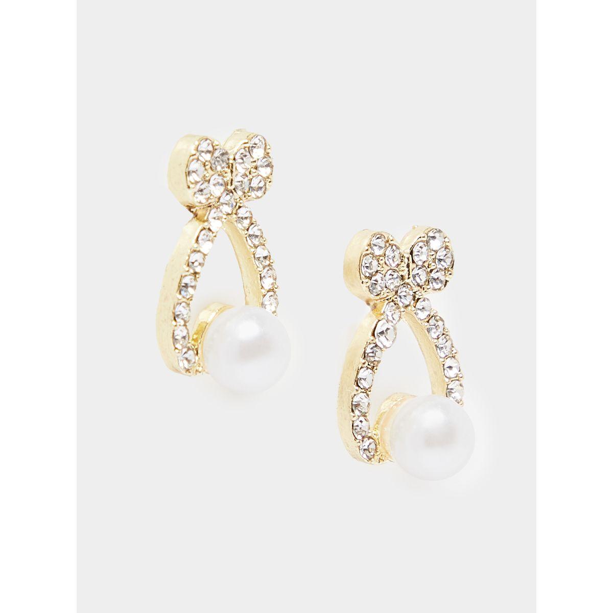 Styli Ribbon Look Rhinestone Earrings-women-watchesandjewellery-jewellery-earrings-image-2