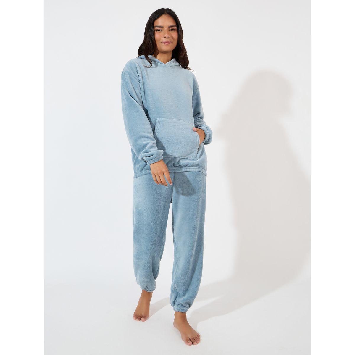 Styli Unwind Drop Shoulder Kangaroo Pocket Fleece Hoodie & Joggers Lounge Set-women-clothing-coordsets-image-1