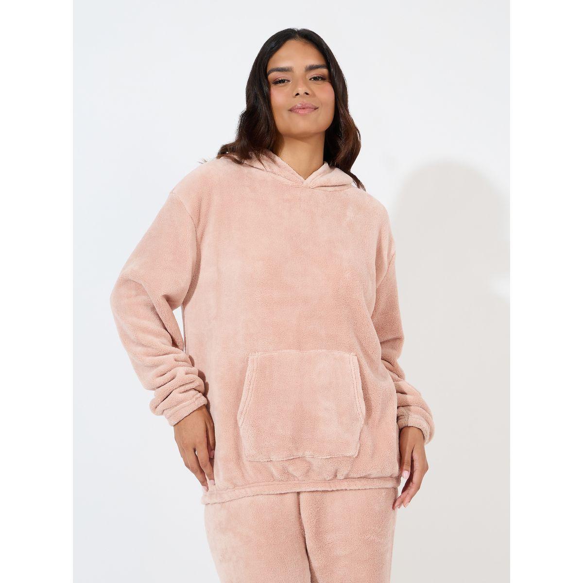 Styli Unwind Drop Shoulder Kangaroo Pocket Fleece Hoodie & Joggers Lounge Set-women-clothing-coordsets-image-2